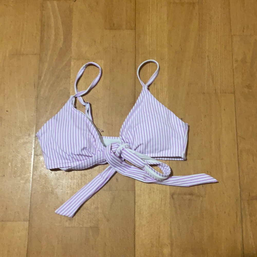 Purple and White Striped Bathing Suit Top Size Extra Small